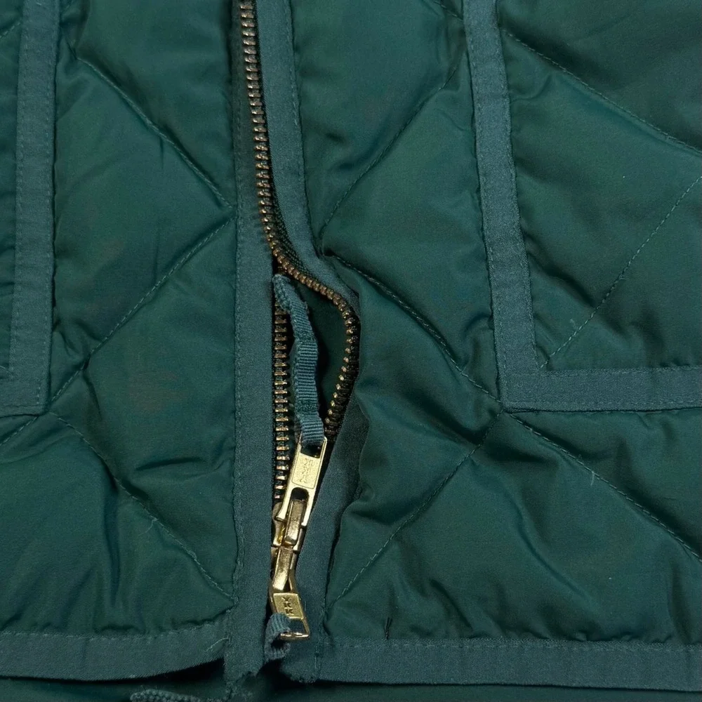J. Crew Down Quilted Vest Women's Size Large Green Double‎ Zipper Pockets